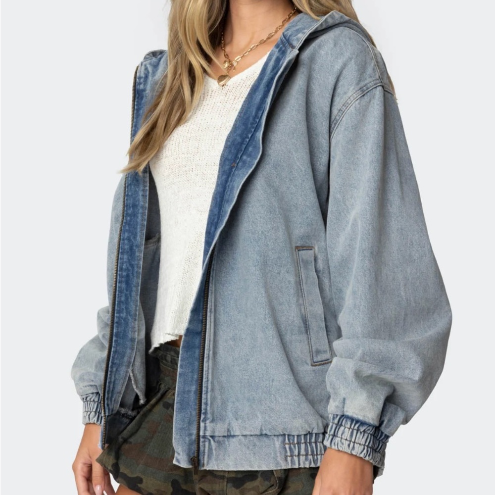 Edikted Light Blue Hooded Jean Jacket